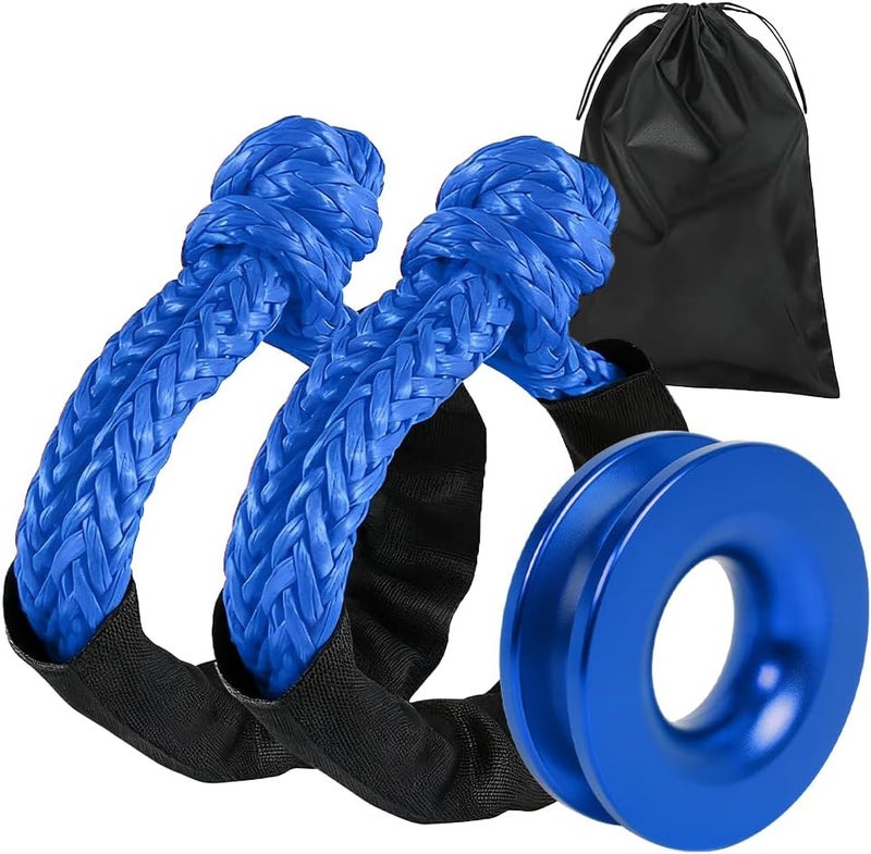 BARTOO Winch Snatch 66000 LB Recovery Ring with 2 PCS Soft Shackle 1/2" X 22 Inch Winch Rope, for ATV UTV SUV Truck Off-Road Vehicle Recovery Accessories, Blue - Image 1